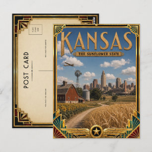 Kansas Vintage Art Deco Golden Age Postkarte