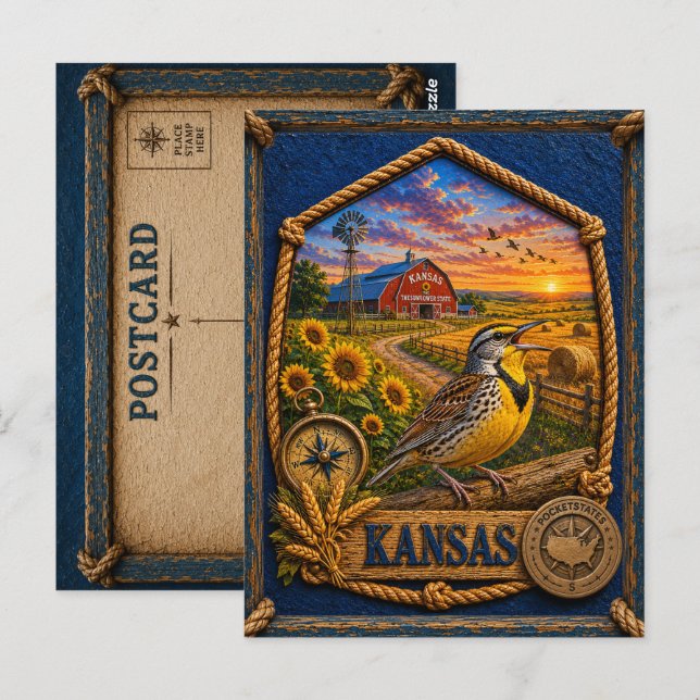 Kansas Vintage Reise Postkarte (Vorne/Hinten)