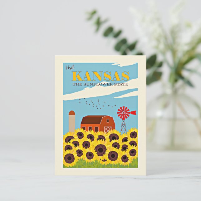 Kansas Vintage Reiseplakat Postkarte (Stehend Vorderseite)