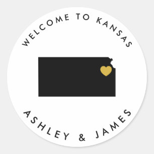 Kansas Wedding Welcome Sticker Tag, Black & Gold
