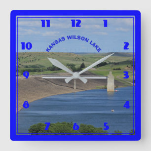 Kansas Wilson Lake mit blauem Wasser CLOCK Quadratische Wanduhr