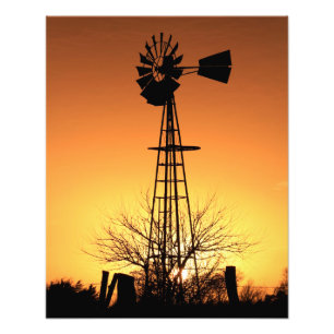 Kansas Windmill Silhouette Sonnenuntergang mit Wol Fotodruck