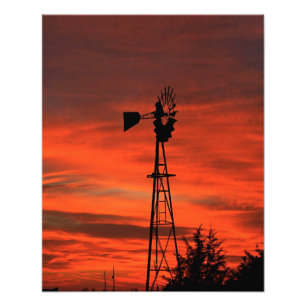 Kansas Windmill Silhouette Sonnenuntergang mit Wol Fotodruck