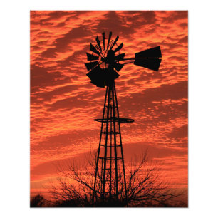 Kansas Windmill Silhouette Sonnenuntergang mit Wol Fotodruck