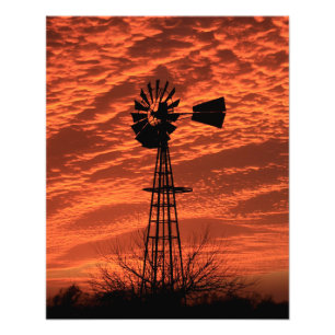 Kansas Windmill Silhouette Sonnenuntergang mit Wol Fotodruck