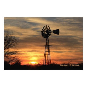Kansas Windmill Silhouette Sunset Foto Poster.