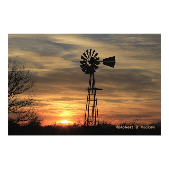 Kansas Windmill Silhouette Sunset Foto Poster. (Vorne)