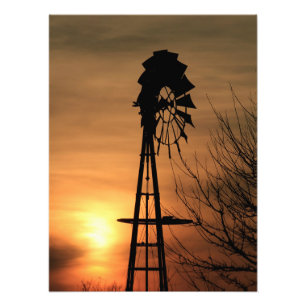Kansas Windmill Silhouette Sunset Foto Print