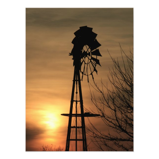 Kansas Windmill Silhouette Sunset Foto Print (Vorne)