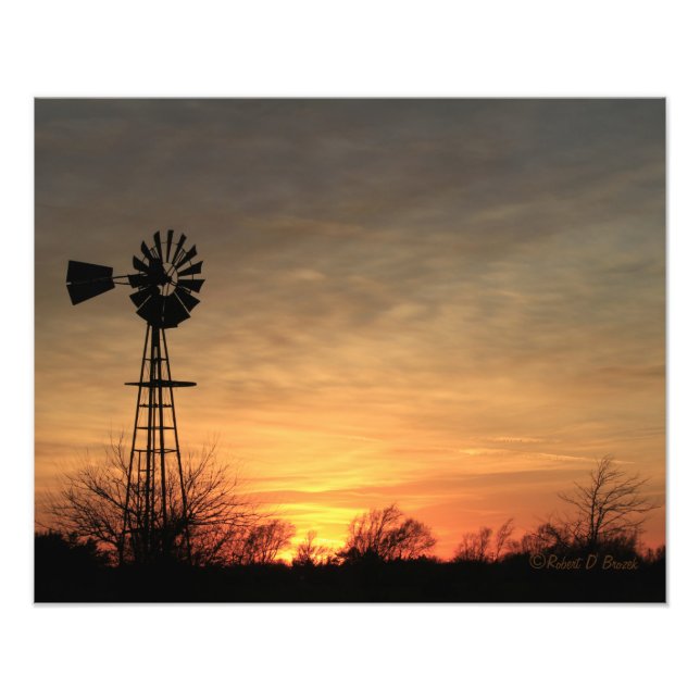 Kansas Windmill Silhouette Sunset Foto Print (Vorne)