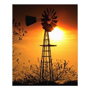Kansas Windmill Silhouette Sunset Fotodruck