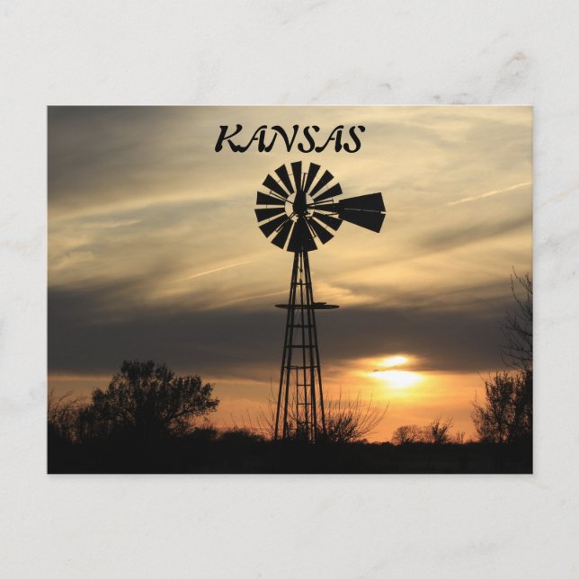 Kansas Windmill Silhouette Sunset Post Card Postkarte (Vorderseite)