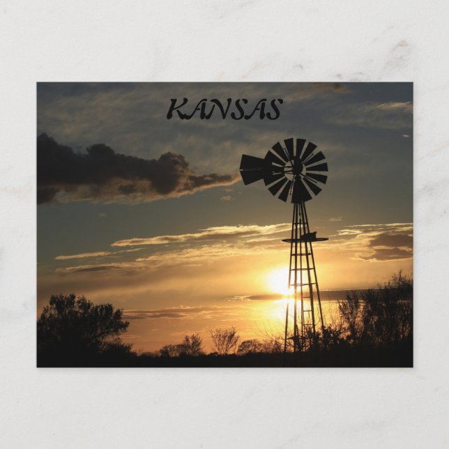 Kansas Windmill Silhouette Sunset Post Card Postkarte (Vorderseite)