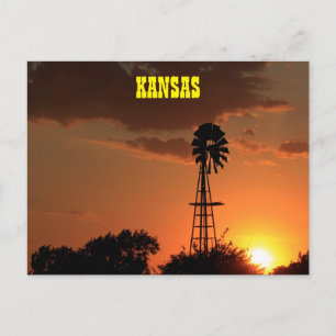 Kansas Windmill Silhouette Sunset Postkarte