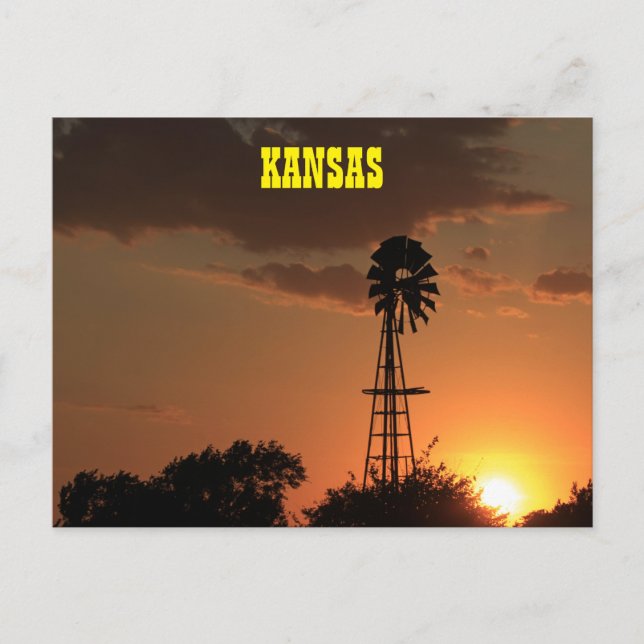 Kansas Windmill Silhouette Sunset Postkarte (Vorderseite)