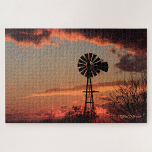Kansas Windmill Silhouette Sunset PUZZLE
