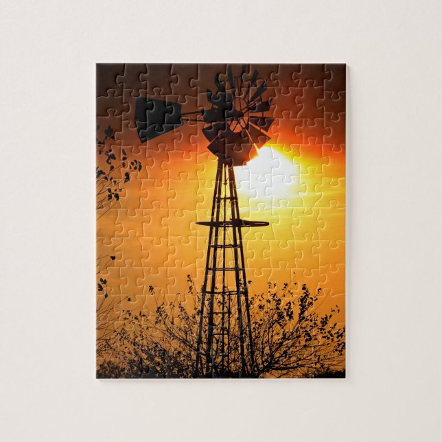 Kansas Windmill Silhouette Sunset Puzzle (Vertikal)