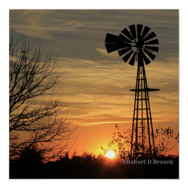 Kansas Windmill Sonnenset Glossy Poster (Vorderseite)