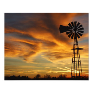 Kansas Windmill Sunset, Clouds Foto Erweiterung