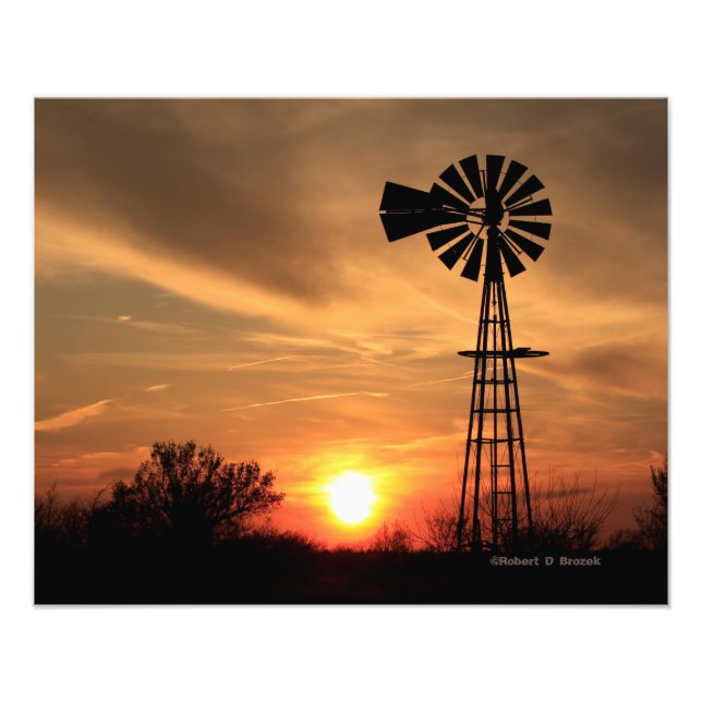 Kansas Windmill Sunset, Clouds Foto Erweiterung (Vorne)
