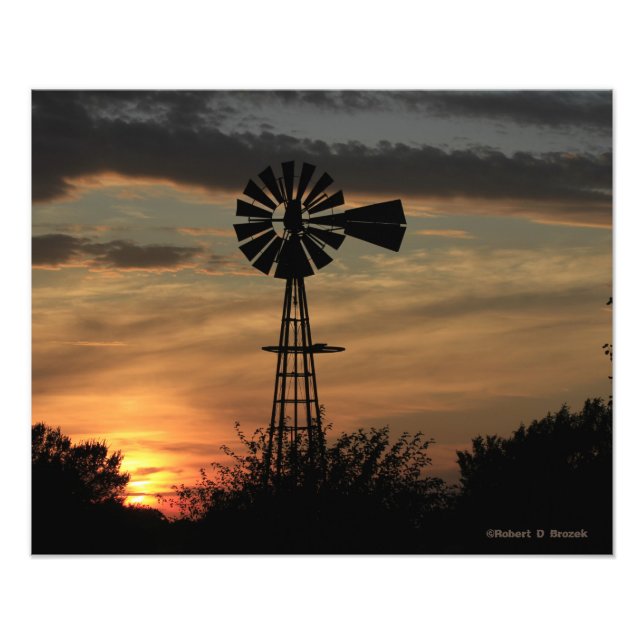 Kansas Windmill Sunset, Clouds Foto Erweiterung (Vorne)