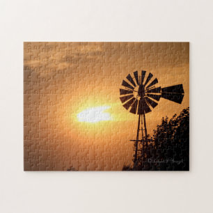 Kansas Windmill Sunset PUZZLE