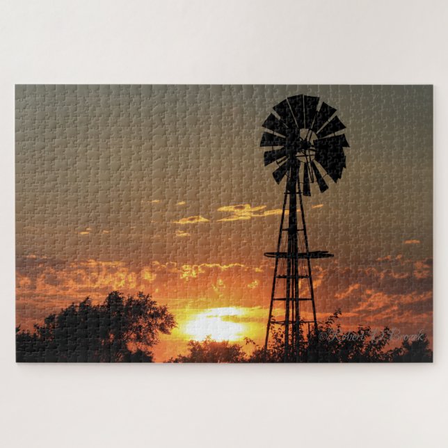 Kansas Windmill Sunset Puzzle (Horizontal)