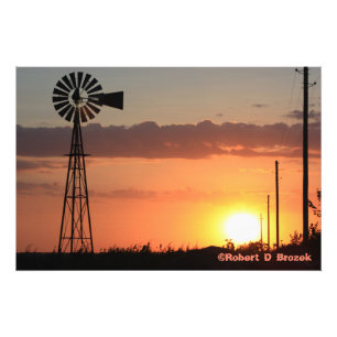 Kansas Windmill Sunset Silhouette Foto Poster.