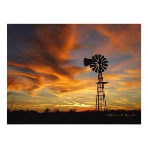 Kansas Windmill Sunset Silhouette Foto/Poster Fotodruck