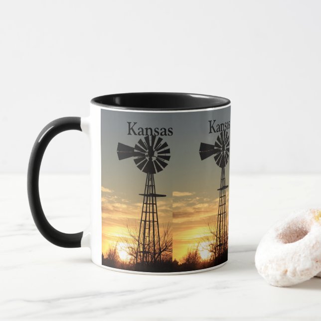 Kansas Windmill Sunset Tasse (Mit Donut)