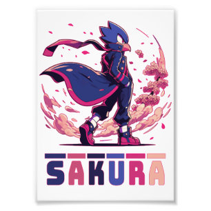 Kantige Sakura-Krieger-Vogel-Anime-Illustration Fotodruck