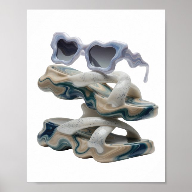 Kantige Silber ABSTRACT ART Mode Druck Poster (Vorne)