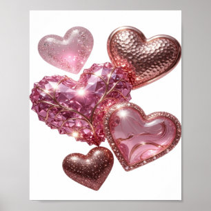 Kantige silberne HERZEN DER LIEBE Poster
