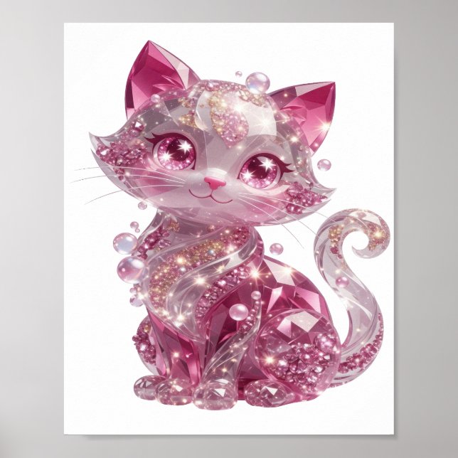 Kantiger Silberner PINK DIAMANT KATZE Poster (Vorne)