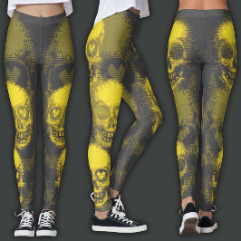 Kantiger Totenkopf | Gelb & Grau Leggings