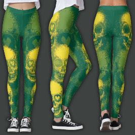 Kantiger Totenkopf | Gelb & Grün Leggings