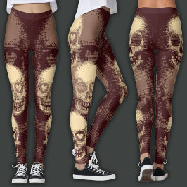 Kantiger Totenkopf | Weißer Staub & Dunkelrot Leggings
