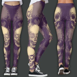 Kantiger Totenkopf | Weißer Staub & Dunkles Magent Leggings
