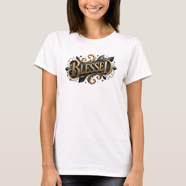 Kantiges BLESSED Designer Grafik T-Shirt (Vorderseite)