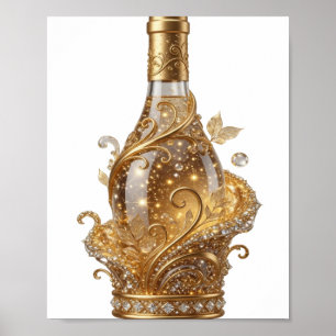 Kantiges Gold GOLDENE WEINFLASCHE Poster
