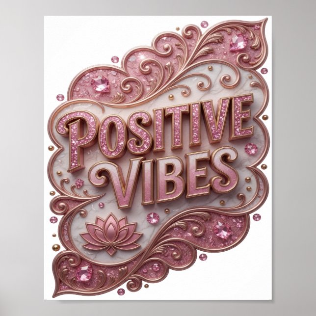 Kantiges Gold POSITIVE VIBES Design Poster (Vorne)