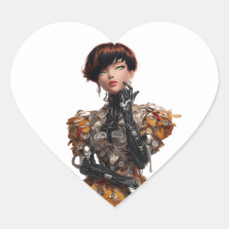 Kantiges Herz-Sticker mit Cyberpunk-Diva Herz-Aufkleber