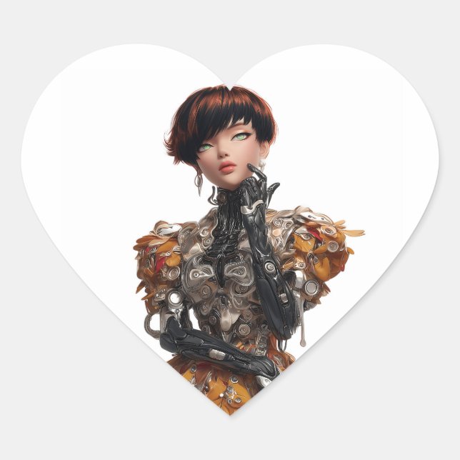 Kantiges Herz-Sticker mit Cyberpunk-Diva Herz-Aufkleber (Vorderseite)