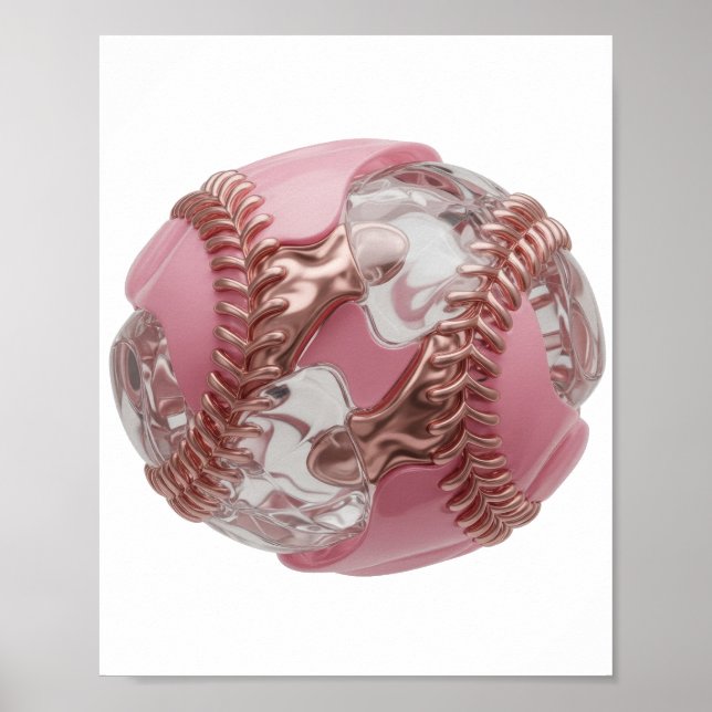 Kantiges Silber BASEBALL BALL 3D Text Kunst Poster (Vorne)