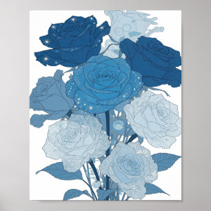 Kantiges Silber BLAUE ROSEN Design Poster