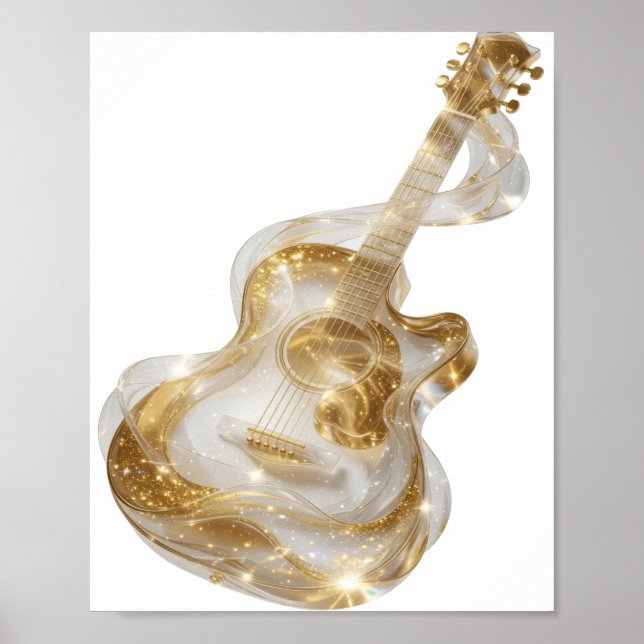 Kantiges Silber GOLDENE GITARRE Statement Design Poster (Vorne)