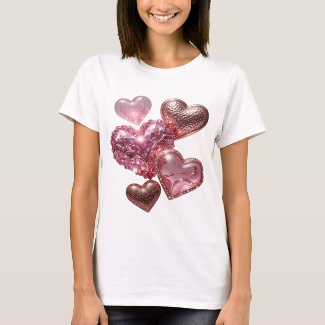 Kantiges Silber HEARTS OF LOVE Statement T-Shirt (Vorderseite)