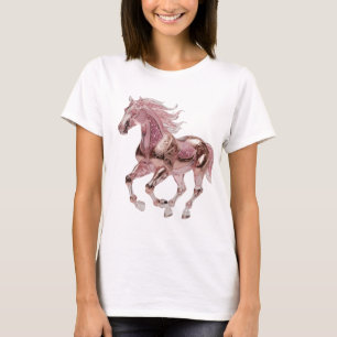 Kantiges Silber PINK GLITTER PFERD Statement Desig T-Shirt