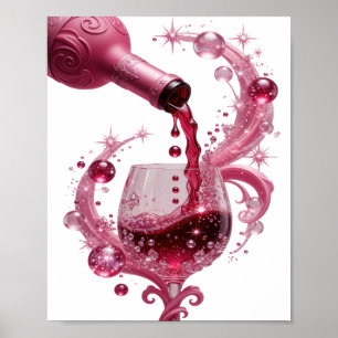 Kantiges Silber PINK WEIN Text Design Poster