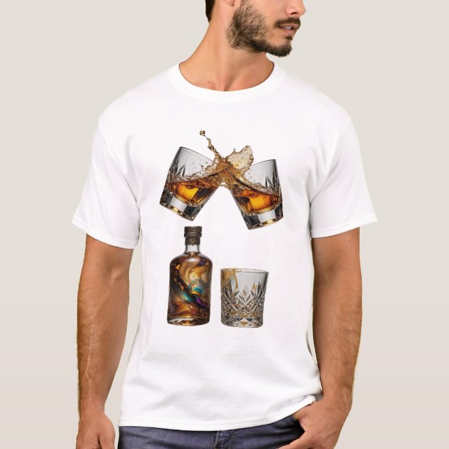 Kantiges Silber WHISKY SPLASH Tragbare Kunst T-Shirt (Vorderseite)